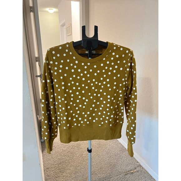 Madewell Tops - Madewell NWT! Banded Crewneck Polkadot Sweatshirt in Deep Mustard / Green Size M